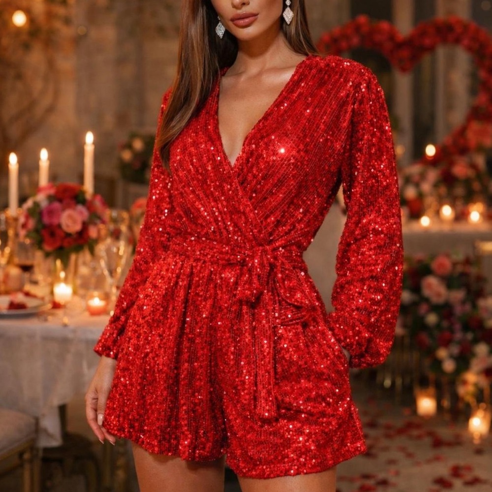 Fashion Nova Red Sequin Romper